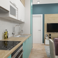 3D визуализация кухни-гостиной 25.6 м2. Проект «Золотая рыбка»