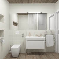 3D визуализация ванной комнаты 5.9 м2. Проект «Кедровый орешек»