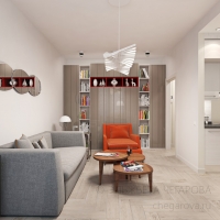 3D визуализация гостиной 20.0 м2. Проект «Монпасье»