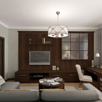 3D визуализация гостиной-кабинета 16.4 м2. Проект «Черничный пирог»