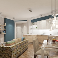 3D визуализация кухни-гостиной 39.5 м2. Проект «Чихуахуа»