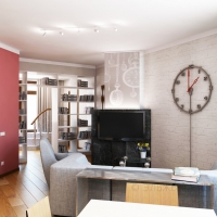 3D визуализация кухни-гостиной 35.9 м2. Проект «Дом на крыше»