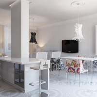 3D визуализация кухни-гостиной 43.8 м2. Проект «Дом для звезды»