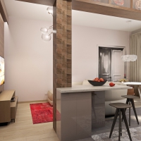 3D визуализация кухни-гостиной 32.2 м2. Проект «Чудо-гребешок»