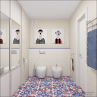 3D визуализация. Детская ванная 9,9 м2. Проект «Зимнее лето»